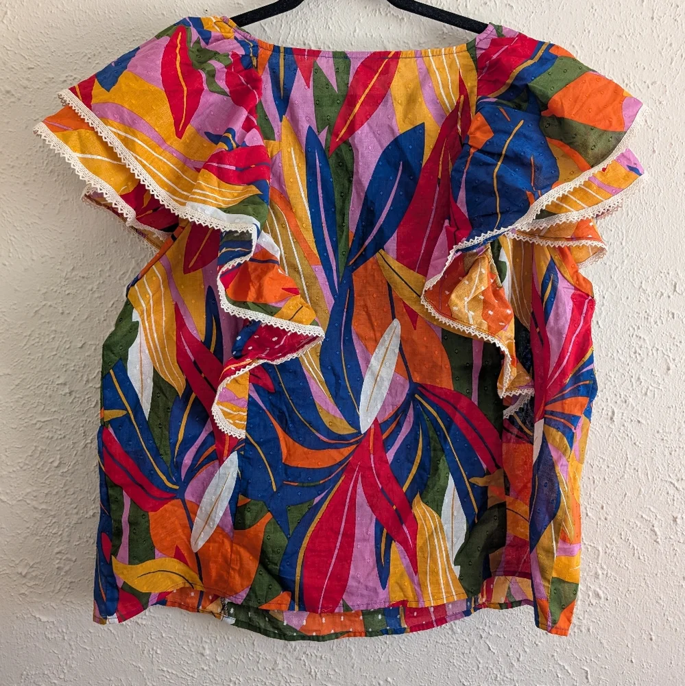Marc New York Colorful Leaf Ruffle Blouse - Picture 7 of 8